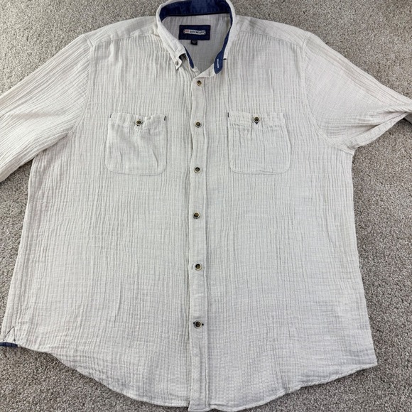 32 Bar Blues Textured Button Up Shirt Mens XL Utility Pockets Casual Workwear - Picture 9 of 12